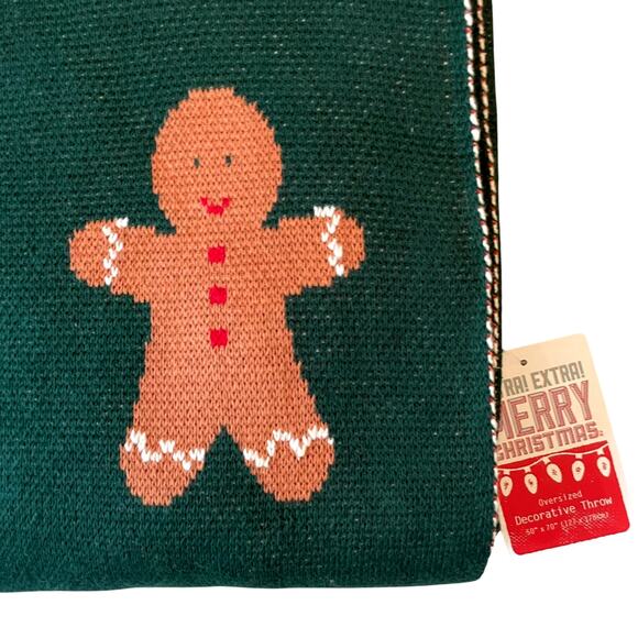 Oversized Gingerbread Candy Cane Cotton Throw Blanket 50x70 Christmas Green New - Picture 6 of 15